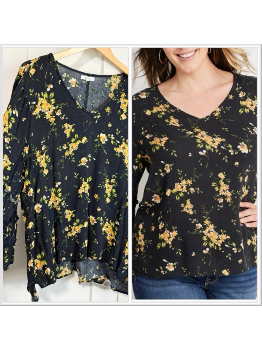 Maurices floral Black and Yellow Women's Top plus size 2X